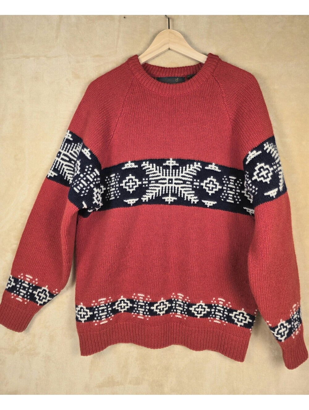 Vtg Hunting Horn Fair Isle Knit Wool Winter Sweater Size L Pre-owned